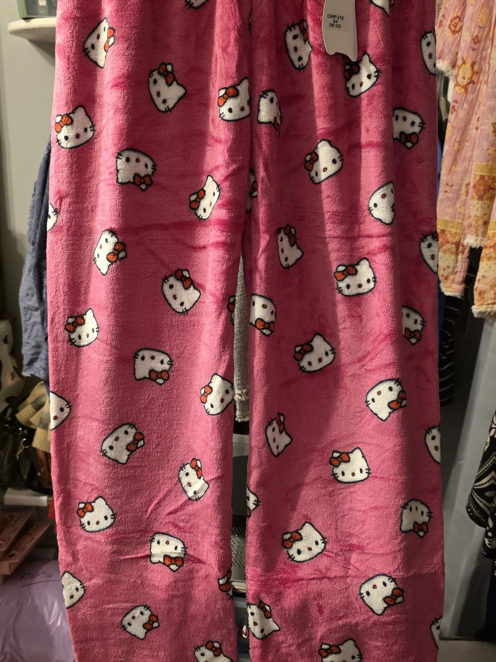 Hello Kitty Hot Pink Fleece Pajama Bottoms with White Character Print